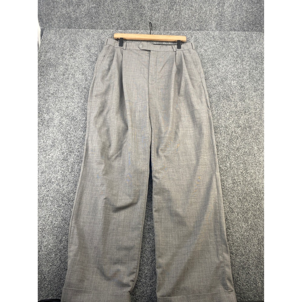 Brooks Brothers 346 Stretch Dress Pants Mens 35x30 Gray Wool Blend Pleated Cuff